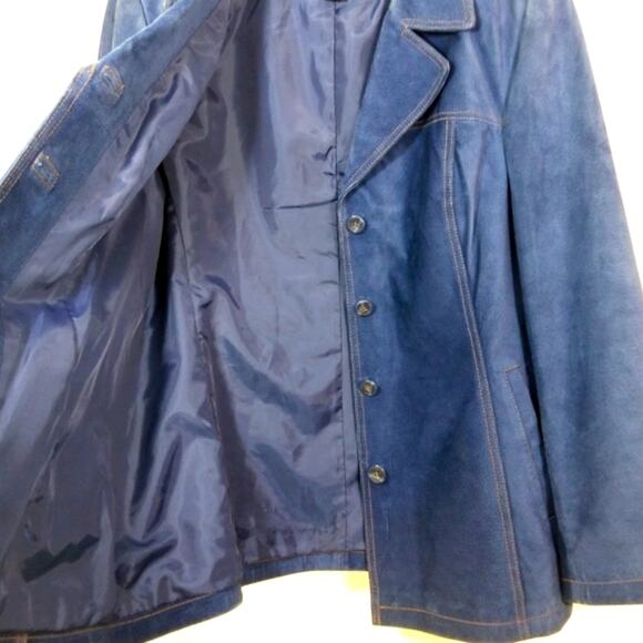 Bernardo dusty blue suede leather coat jacket L - Picture 6 of 11
